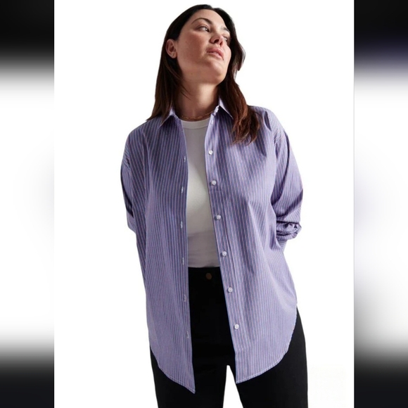 Pari Passu Tammy Striped Collard Button Down Shirt Blouse Size 24 Office Work - Picture 2 of 10